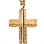 Σταυρός χρυσός Κ14 διπλής όψης με ανάγλυφο σχέδιο