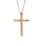 Ροζ Χρυσός σταυρός Κ14 γυναικείος με αλυσίδα