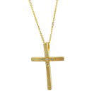 Χρυσός ματ σταυρός Κ14 γυναικείος με αλυσίδα διπλή