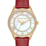 Ρολόι MICHAEL KORS Lauryn Crystals Gold Red Leather Strap MK2756