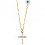 Κολιέ cross eye gold ασήμι 925° σταυρός με ματάκι