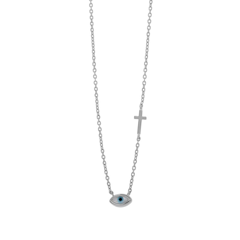 8B-KD025-1-800x800 Κολιέ από ασήμι 925° με σταυρό και ματάκι - Image 1