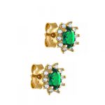 Σκουλαρίκια Hazel Χρυσά Ροζέτα Σμαράγδι Κ14