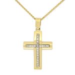 Χρυσός σταυρός γυναικείος 14 καρατίων με λευκά ζιργκόν