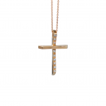 Ροζ Χρυσός σταυρός Κ14 με λευκά ζιργκόν