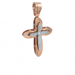 Δίχρωμος Ροζ Χρυσός-Λευκόχρυσος σταυρός Κ14 με λευκό ζιργκόν