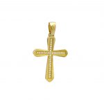 Χρυσός σταυρός γυναικείος με λευκές πέτρες ζιργκόν σε Κ14