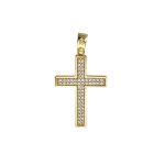 Χρυσός σταυρός γυναικείος με λευκά ζιργκόν σε 14Κ