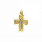 Γυναικείος Σταυρός Βάπτισης με λευκά ζιργκόν από Χρυσό Κ14