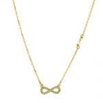 Κολιέ άπειρο χρυσό με πέτρες και πέρλα στην αλυσίδα από ασήμι 925°