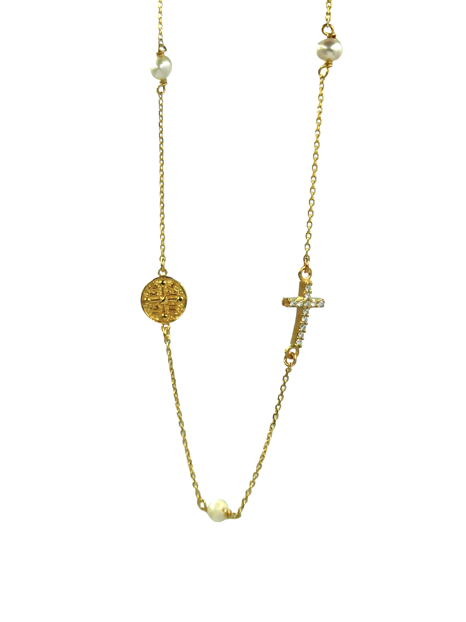 IMG_20230330_125529 Κολιέ με σταυρό μαργαριτάρια και κωνσταντινάτο από ασήμι 925° - Image 1