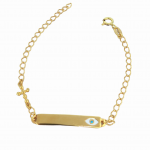 Παιδικό βραχιόλι χρυσή ταυτότητα με μάτι και σταυρό από ασήμι 925°