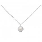 Κολιέ Λευκόχρυσο Κ9 με μαργαριτάρι σε ροζέτα και ζιργκόν