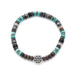 Βραχιόλι λefkό ατσάλι με πέτρες Αιματίτη, τιρκουάζ, γκρι ιάσπις, μπρονζίτη και ατσάλινο στοιχείο με τιμόνι-πηδάλιο