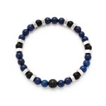 Βραχιόλι λefkό ατσάλι με πέτρες Λάπις Λαζούλι, μαύρου αχάτη και ατσάλινα στοιχεία