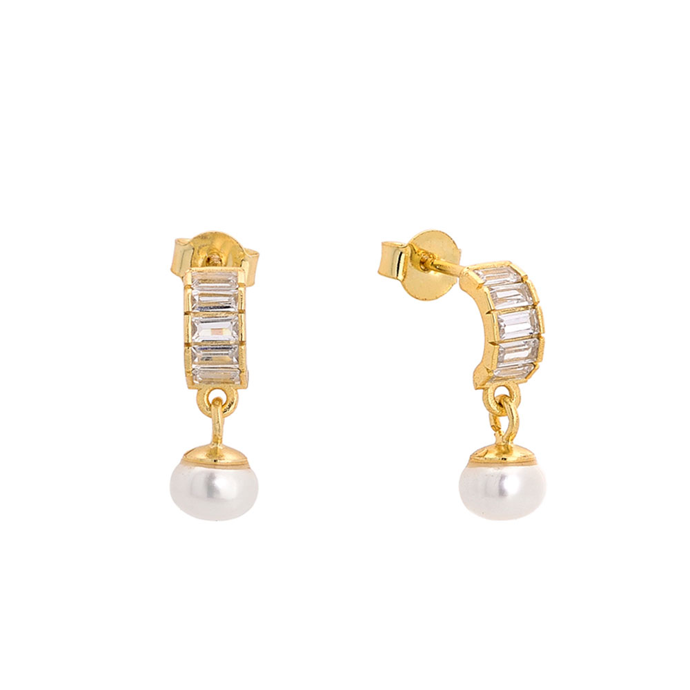 3A-SC584-3 Σκουλαρίκια Tommy σε χρυσό pearls από ασήμι 925° - Image 1