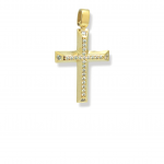 Γυναικείος Σταυρός Βάπτισης με λευκά ζιργκόν από Χρυσό Κ14
