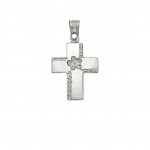 Λευκόχρυσος σταυρός Τριάντος με ανάγλυφο σχέδιο και λευκά ζιργκόν σε Κ14