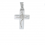 Λευκόχρυσος σταυρός Τριάντος με ανάγλυφο σχέδιο και λευκά ζιργκόν σε Κ14