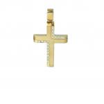 Χρυσός σταυρός γυναικείος διπλής όψης με λευκά ζιργκόν Val'Oro Κ14
