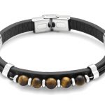 Βραχιόλι δερμάτινο λefkό ατσάλι με πέτρες μάτι της τίγρης L31A-B001-1