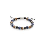 Βραχιόλι λefkό ατσάλι με πέτρες μαύρου Αχάτη, lapis  και μάτι της τίγρης