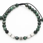 Βραχιόλι με μακραμέ λefkό VISETTI με πέτρες νεφρίτη και ατσάλινες λεπτομέρειες