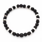 Βραχιόλι ελαστικό λefkό με πέτρες Λάβας και ατσάλινες λεπτομέρειες