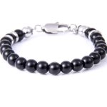 Βραχιόλι Visetti λefkό με μαύρο αχάτη και ατσάλινες λεπτομέρειες