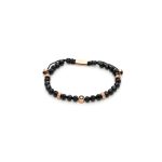 Βραχιόλι Visetti λefkό με χάντρες μαύρου όνυχα και ροζ χρυσές ατσάλινες λεπτομέρειες