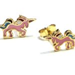 Σκουλαρίκια  Ασήμι 925° Επιχρυσωμένο PINK UNICORN