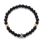 Βραχιόλι λefkό με πέτρες Αιματίτη με ματόχαντρο και χρυσές μπίλιες