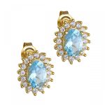 Σκουλαρίκια χρυσά ροζέτες με aqua ζιργκόν σε Κ14