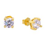 Σκουλαρίκια χρυσά μονόπετρα από ασήμι 925°