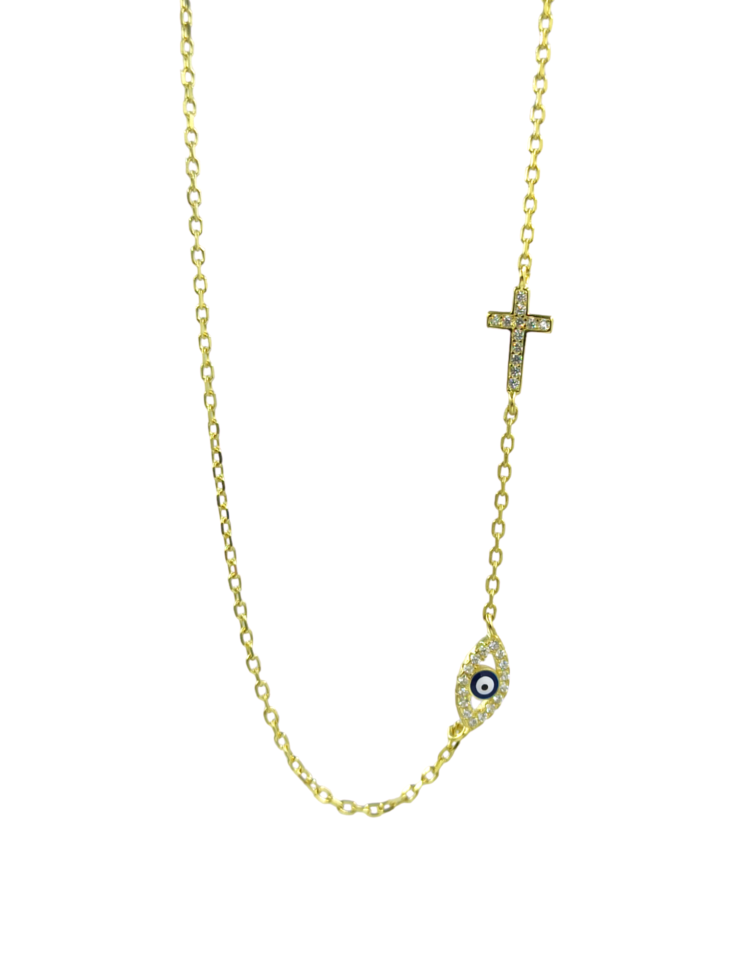 IMG_20231018_124859 Κολιέ χρυσό με σταυρό και ματάκι από ασήμι 925° - Image 1