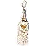 Γούρι κρεμαστό εκρού με σπίτι από σμάλτο