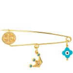 Παραμάνα παιδική χρυσή με κωνσταντινάτο, στέμμα και ματάκι από ασήμι 925°