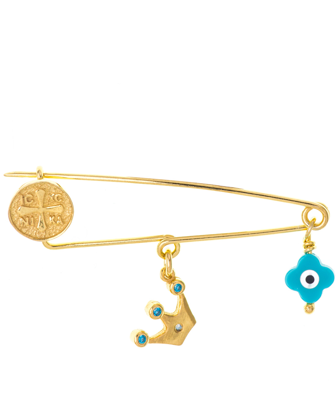 IMG_5948 Παραμάνα παιδική χρυσή με κωνσταντινάτο, στέμμα και ματάκι από ασήμι 925° - Image 1