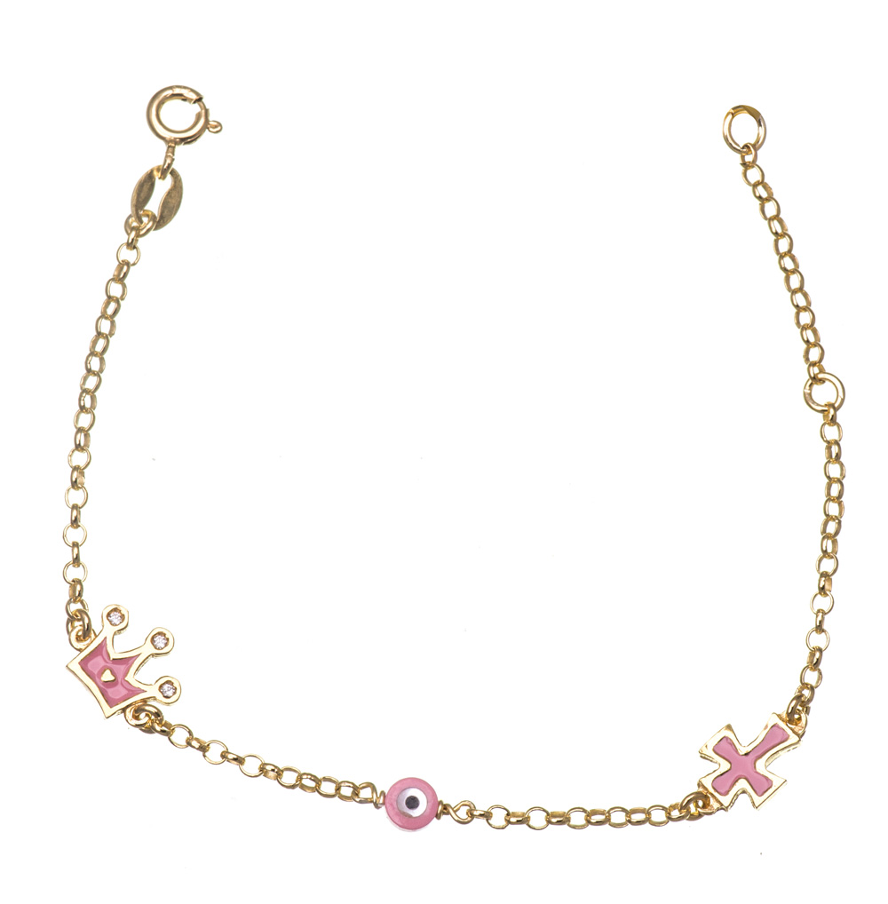 IMG_5973 Παιδικό βραχιόλι χρυσό με στέμμα σταυρό-μάτι από ασήμι 925° - Image 1