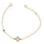 Βραχιόλι gold cross με ματάκι από ασήμι 925°