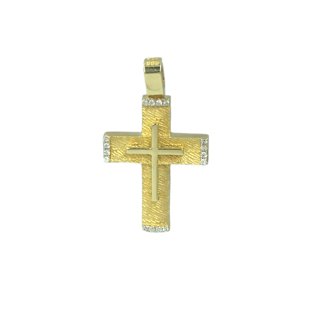 IMG_20240115_122846 Γυναικείος σταυρός χρυσό Κ14 με Πέτρες και ιδιαίτερη τεχνοτροπία στο εσωτερικό - Image 1