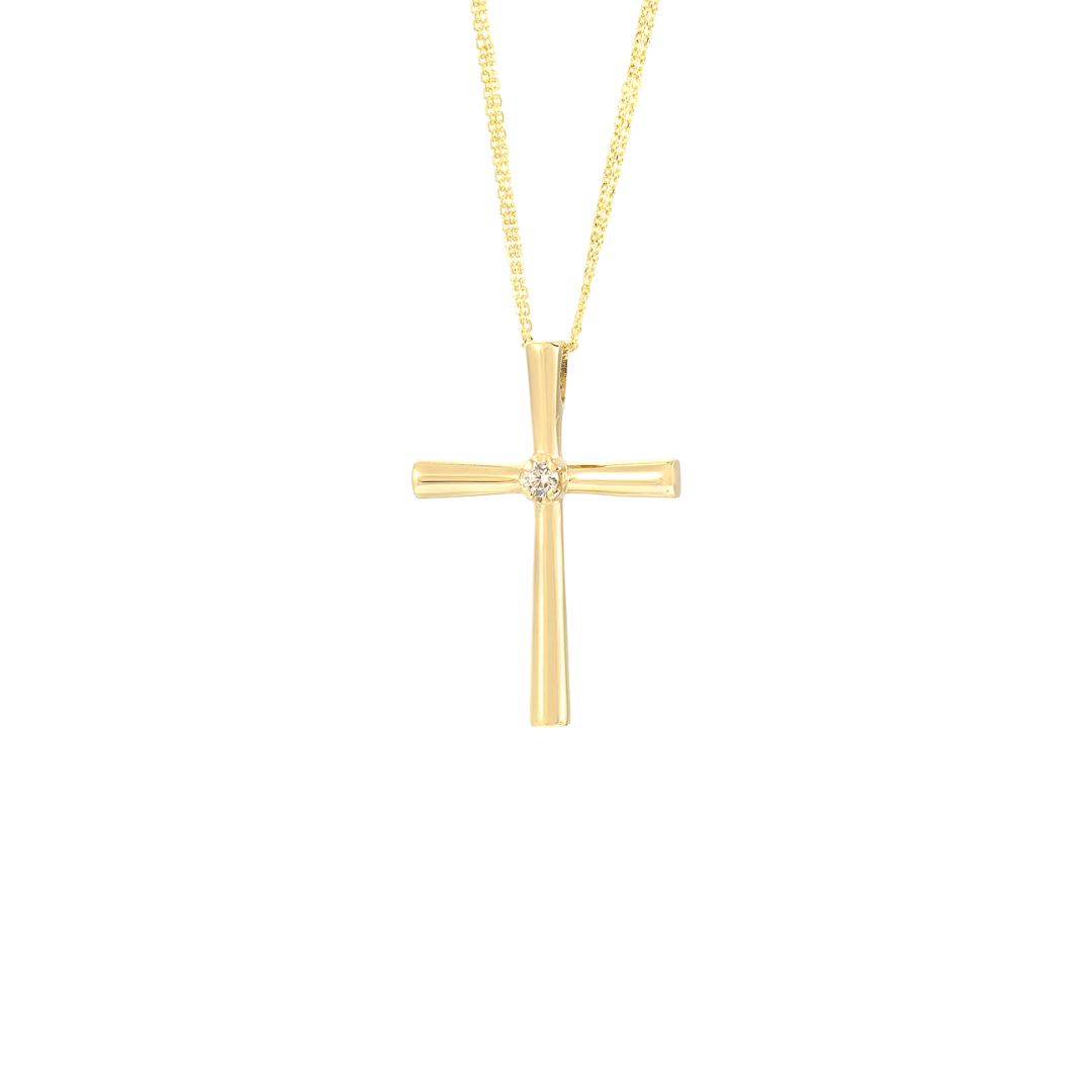 IMG_20240227_113545 Γυναικείος σταυρός Val’oro με ζιργκόν και διπλή αλυσίδα σε Κ14 - Image 1