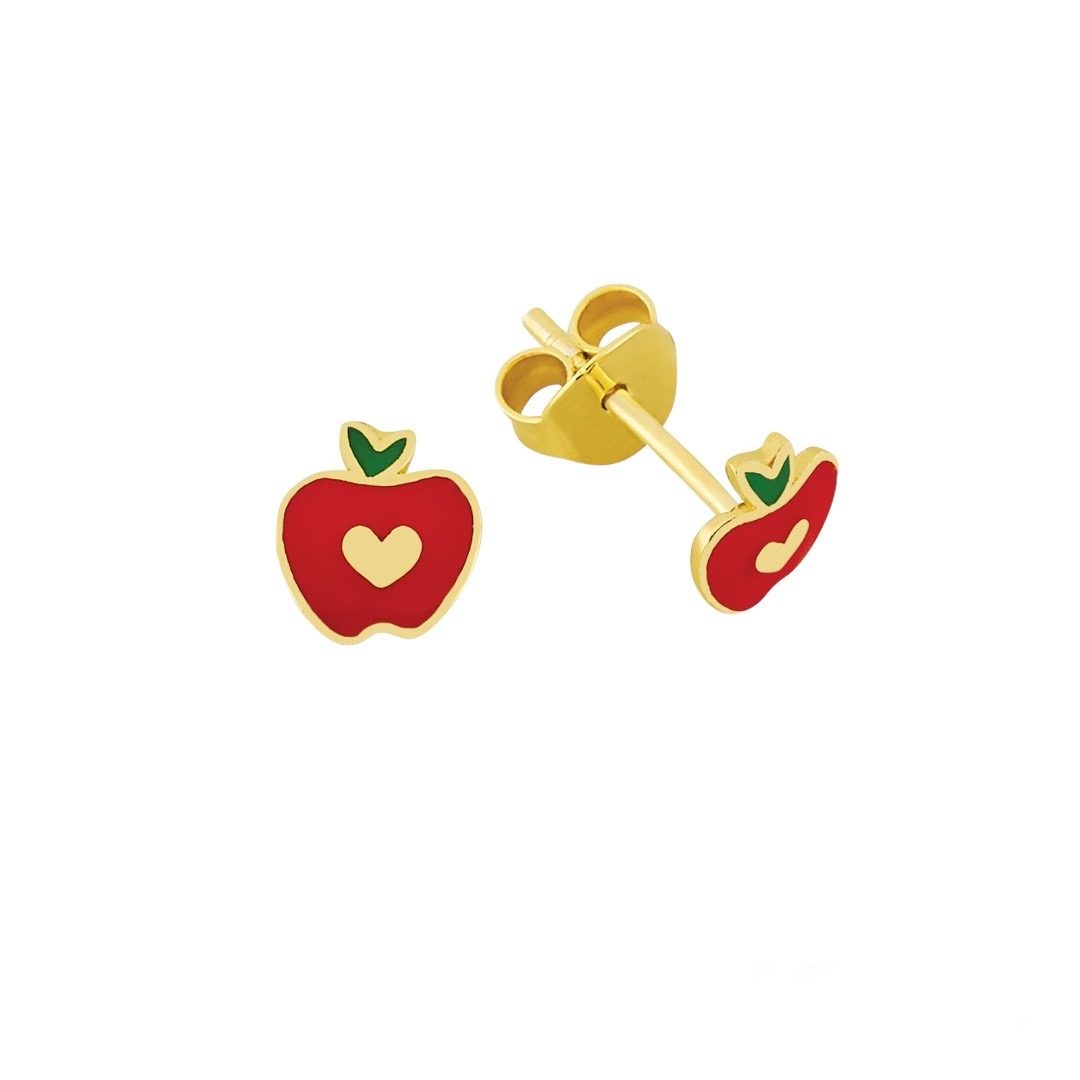 Photoroom_20240312_115344 Χρυσά παιδικά σκουλαρίκια μήλα Κ14 - Image 1