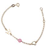 Παιδικό χρυσό βραχιόλι με καρδιά, μάτι και στέμμα από ασήμι 925°