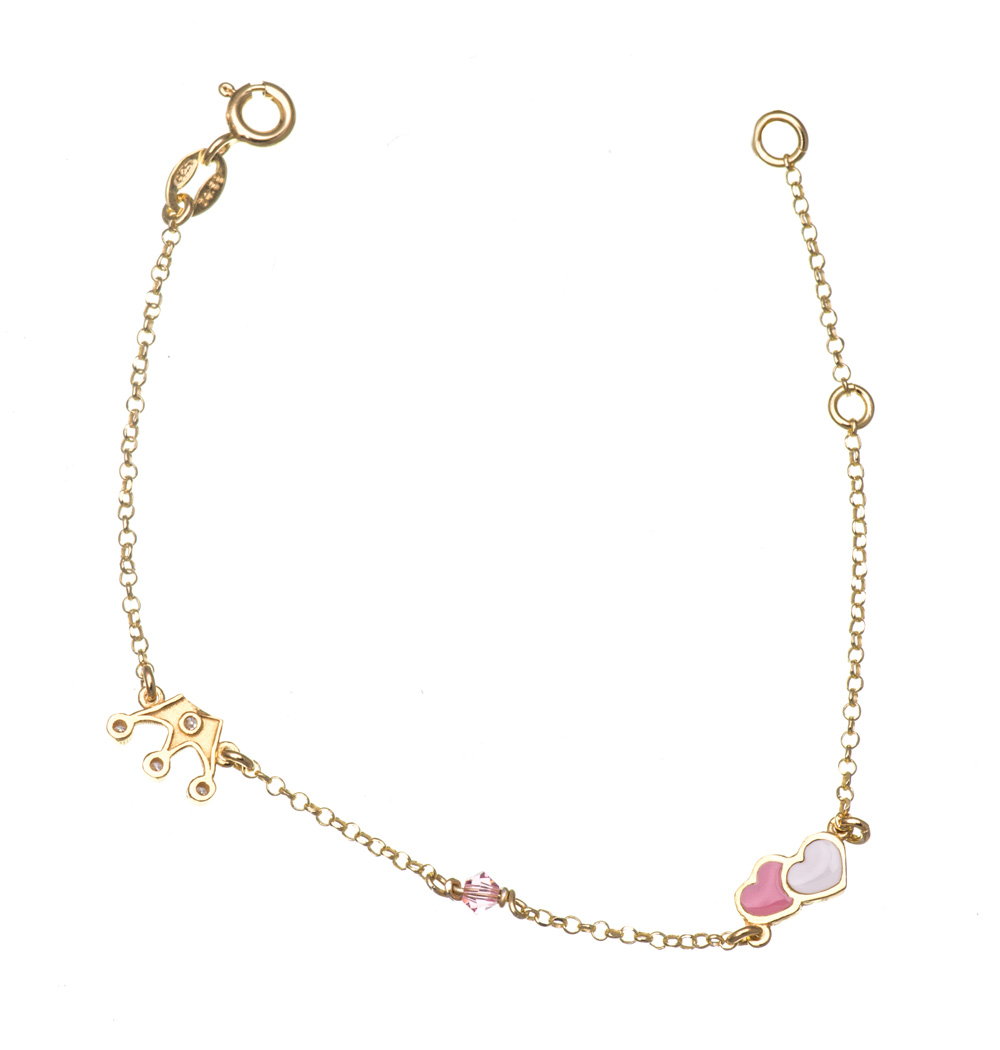 IMG_1782 Παιδικό χρυσό βραχιόλι με στέμμα και καρδούλες από ασήμι 925° - Image 1