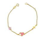 Παιδικό χρυσό βραχιόλι με καρδιά, μάτι και σταυρό από ασήμι 925°