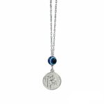 ΓΟΥΡΙ-φυλαχτό αυτοκινήτου διπλής όψης στρογγυλό με ματάκι από ασήμι 925°