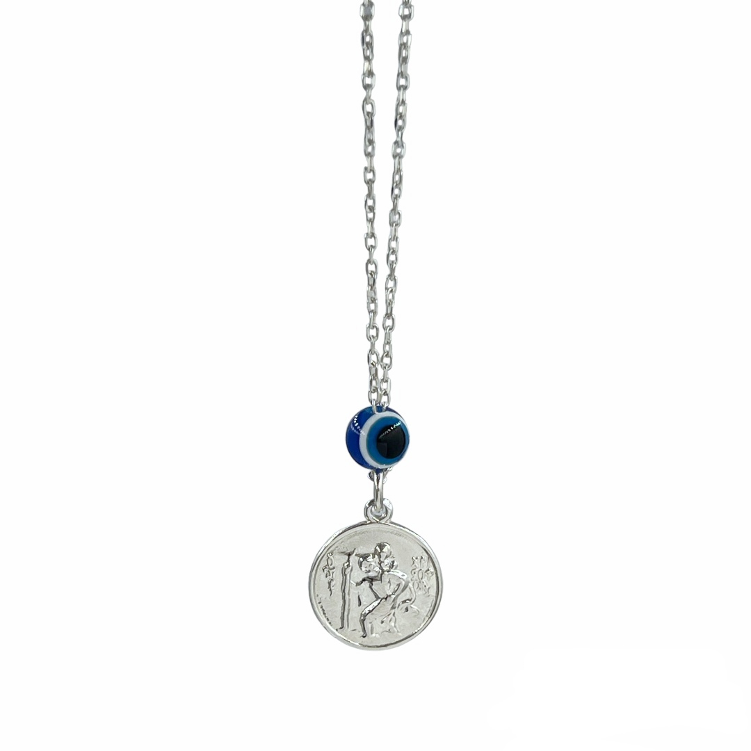 IMG_20240826_111139 ΓΟΥΡΙ-φυλαχτό αυτοκινήτου διπλής όψης στρογγυλό με ματάκι από ασήμι 925° - Image 1