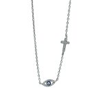 Κολιέ με σταυρό και ματάκι από ασήμι 925°