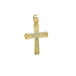 Γυναικείος σταυρός Val'oro διπλής όψης με λευκά ζιργκόν από χρυσό Κ14